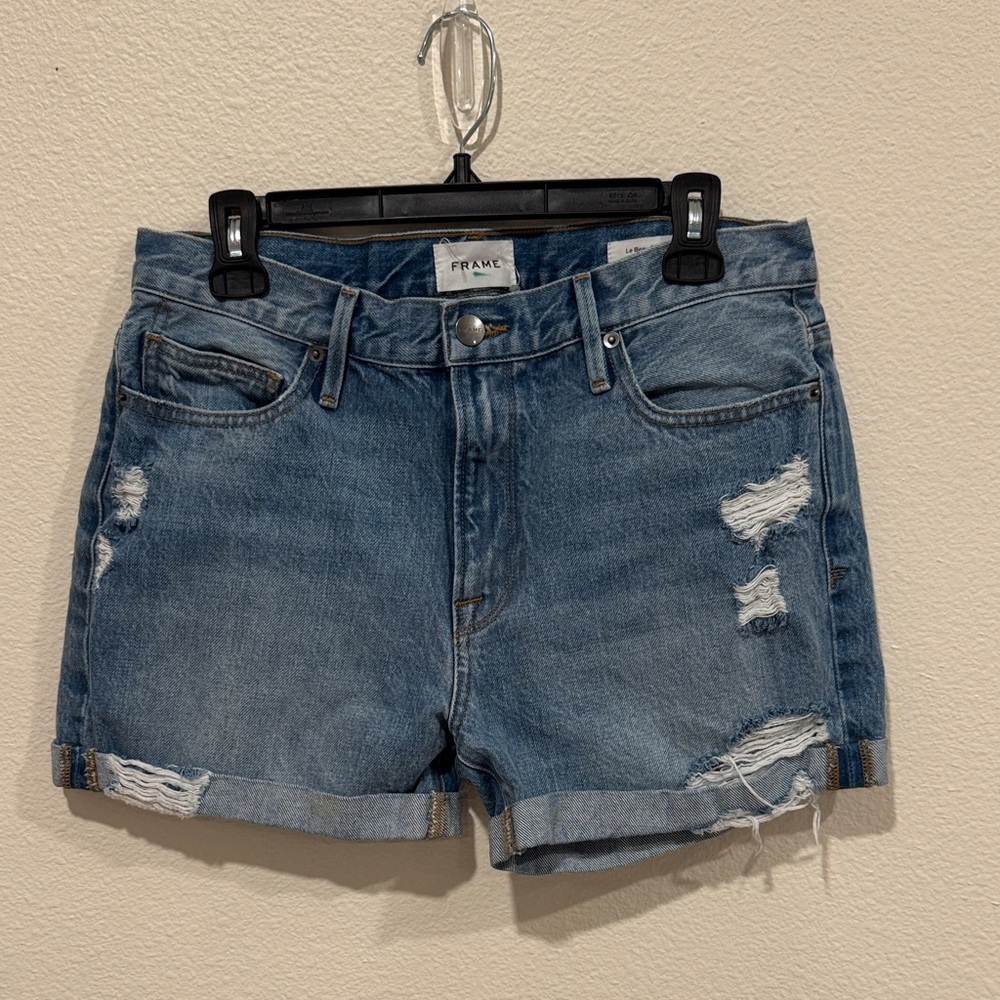 Frame Denim Blue Distressed Jean Shorts
